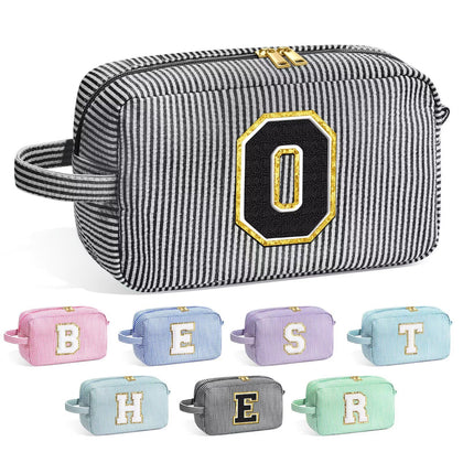 YOOLIFE Initial Makeup Bag front view in black with personalised letter
