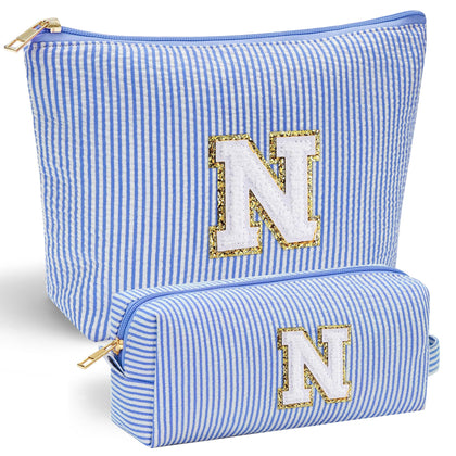 YOOLIFE Initial Makeup Bag front view in blue