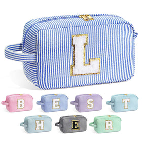 YOOLIFE Initial Makeup Bag front view in blue