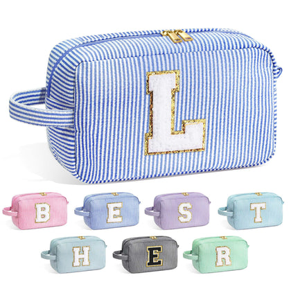 YOOLIFE Initial Makeup Bag front view in blue