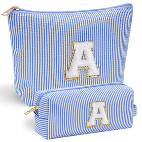 YOOLIFE Initial Makeup Bag front view in blue