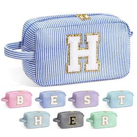 YOOLIFE Initial Makeup Bag front view in blue