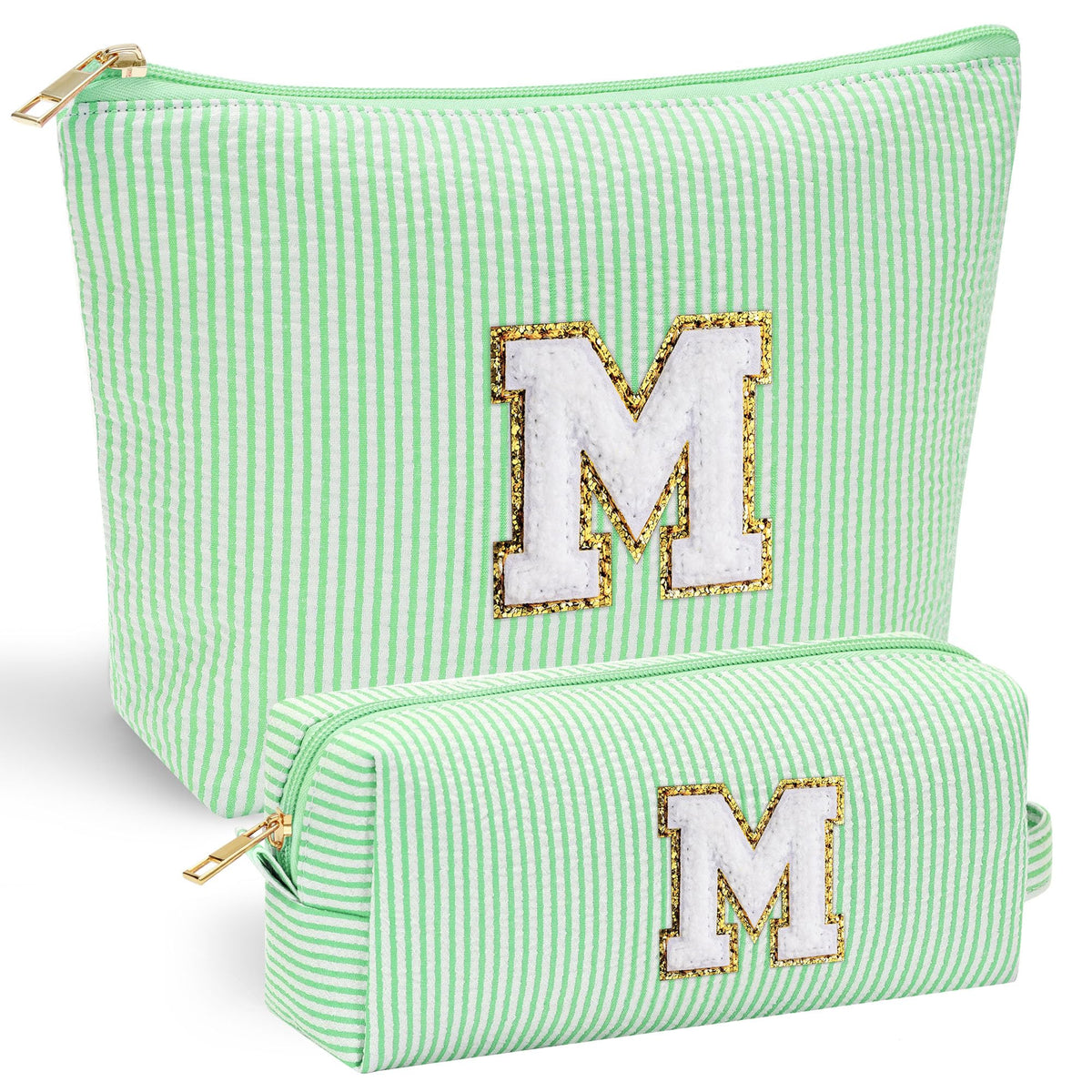 YOOLIFE Initial Makeup Bag front view in green