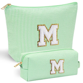 YOOLIFE Initial Makeup Bag front view in green
