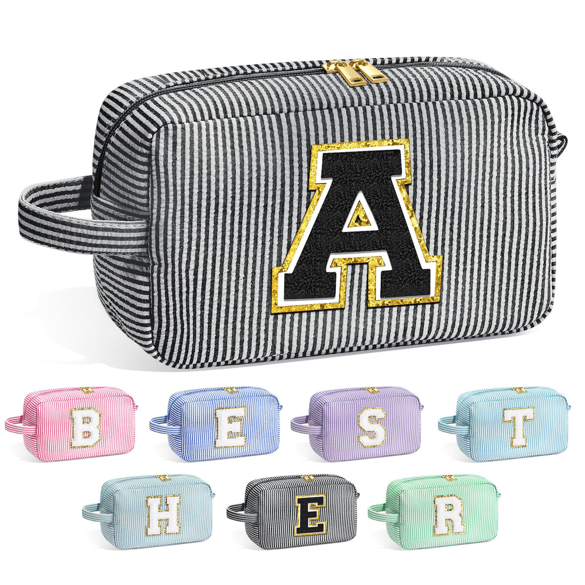 YOOLIFE Initial Makeup Bag front view in light blue