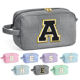 YOOLIFE Initial Makeup Bag front view in light blue
