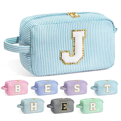 YOOLIFE Initial Makeup Bag front view in light blue