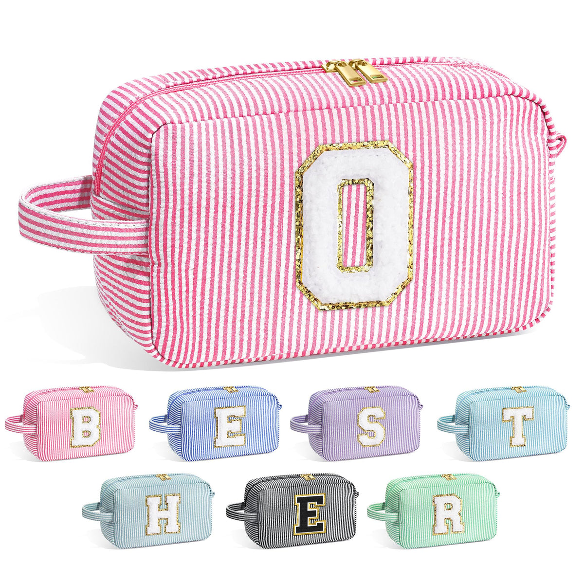 YOOLIFE Initial Makeup Bag front view in pink