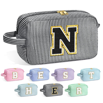 YOOLIFE Initial Makeup Bag in black with chenille letter