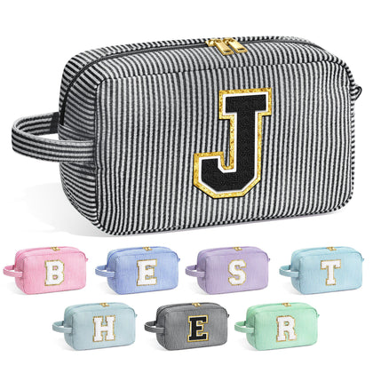 YOOLIFE Initial Makeup Bag in black with chenille letter