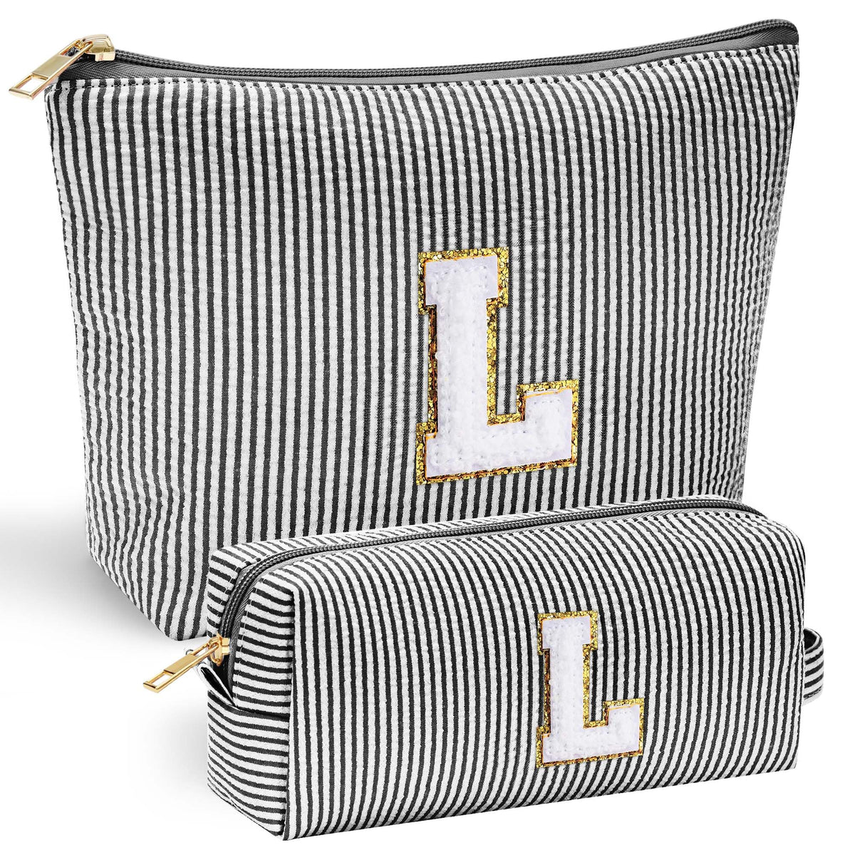 YOOLIFE Initial Makeup Bag in black with stitch chenille letter