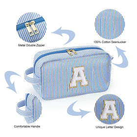 YOOLIFE Initial Makeup Bag in green with initial letter close-up