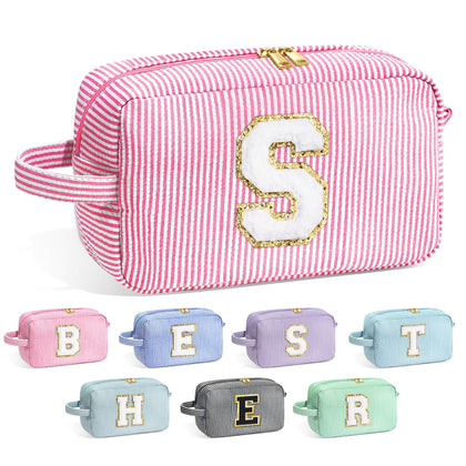 YOOLIFE Initial Makeup Bag in pink with a chenille letter