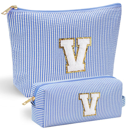 YOOLIFE Initial Makeup Bag in pink with letter V front view
