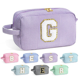 YOOLIFE Initial Makeup Bag in purple colour with personalised letter