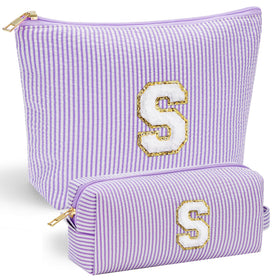 YOOLIFE Initial Makeup Bag in purple with chenille letter