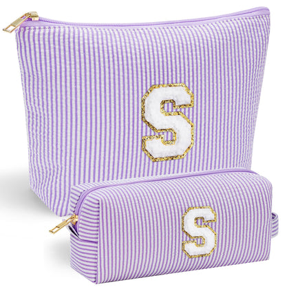 YOOLIFE Initial Makeup Bag in purple with chenille letter