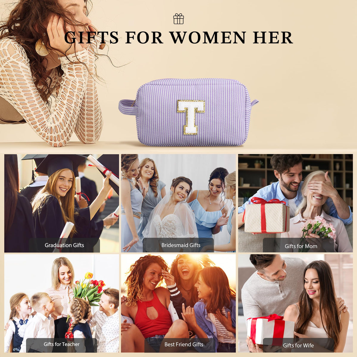 YOOLIFE Initial Makeup Bag lifestyle scene with cosmetics