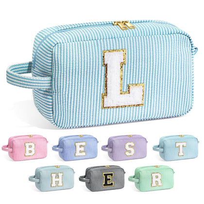 YOOLIFE Initial Makeup Bag Light Blue front view