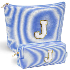 YOOLIFE Makeup Bag front view with blue initial J