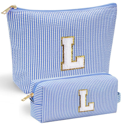 YOOLIFE Makeup Bag in pink with chenille letter A front view