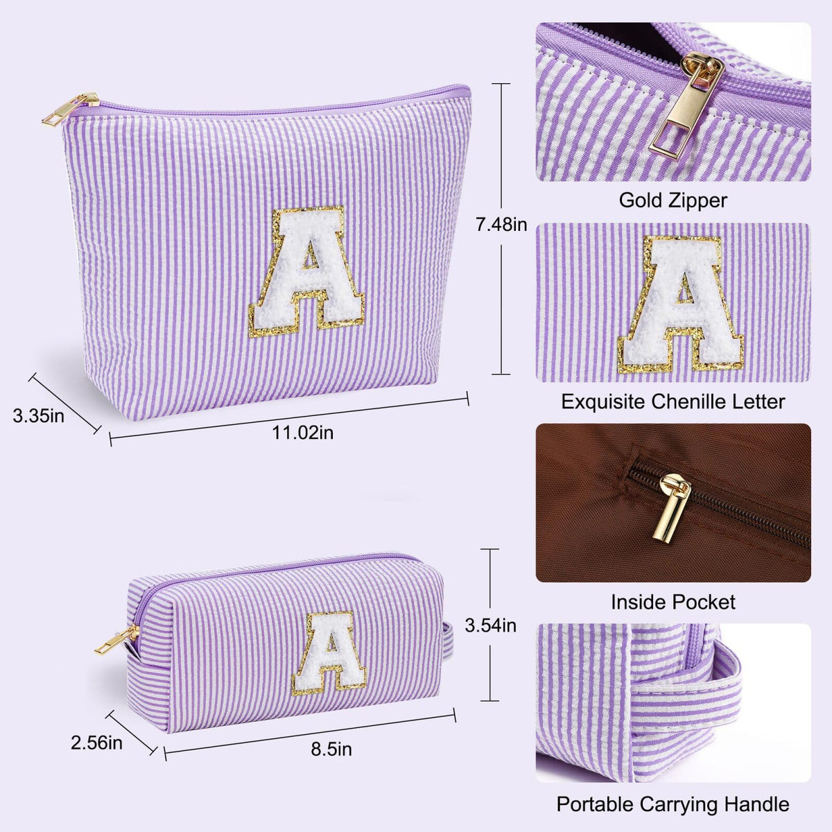 YOOLIFE Makeup Bag in purple with initial detail