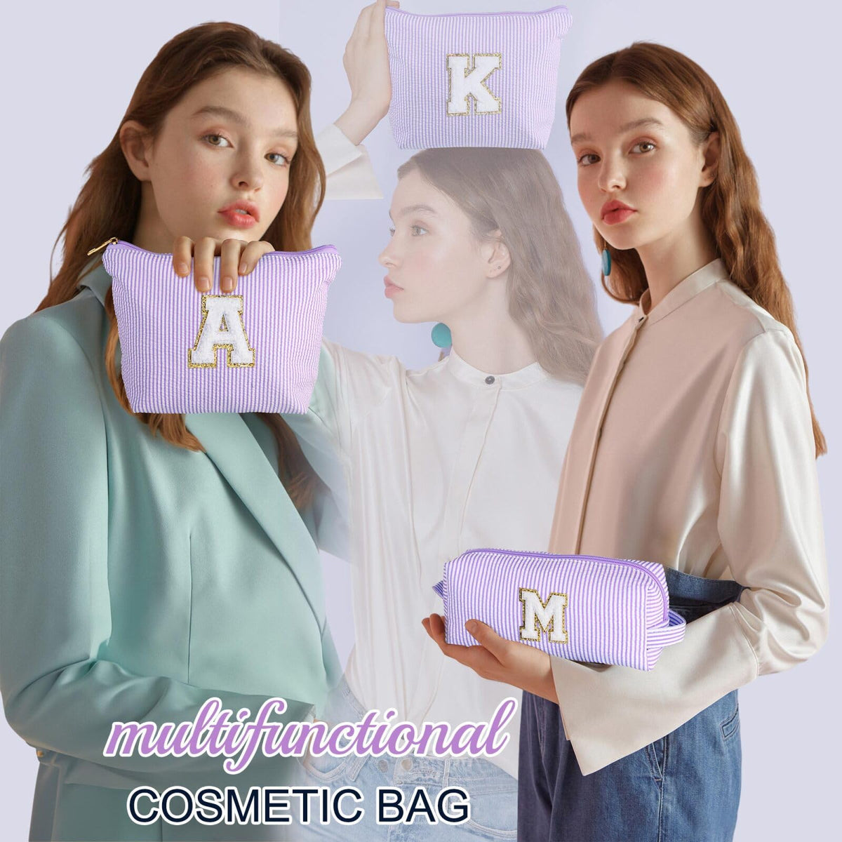 YOOLIFE makeup bag pouch in blue with initial B