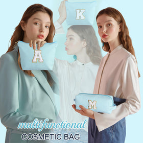 YOOLIFE makeup bag showing various colour options in pink, blue, and green