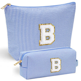 YOOLIFE Monogram Personalized Makeup Bag in blue with initial B