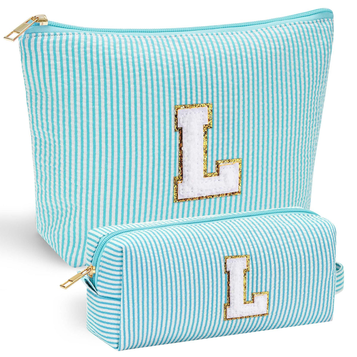 YOOLIFE personalised cosmetic bag front view with stitch chenille letter