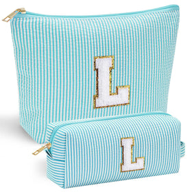 YOOLIFE personalised cosmetic bag front view with stitch chenille letter
