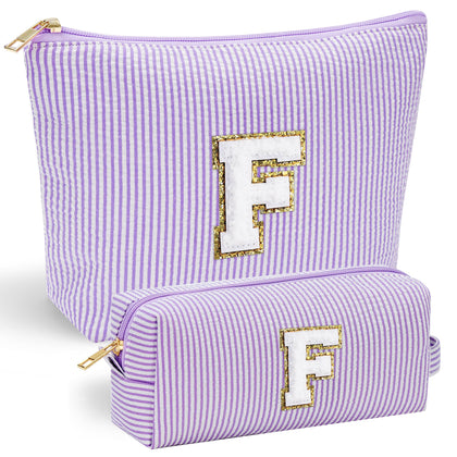 YOOLIFE personalised cosmetic makeup pouch in purple with initial