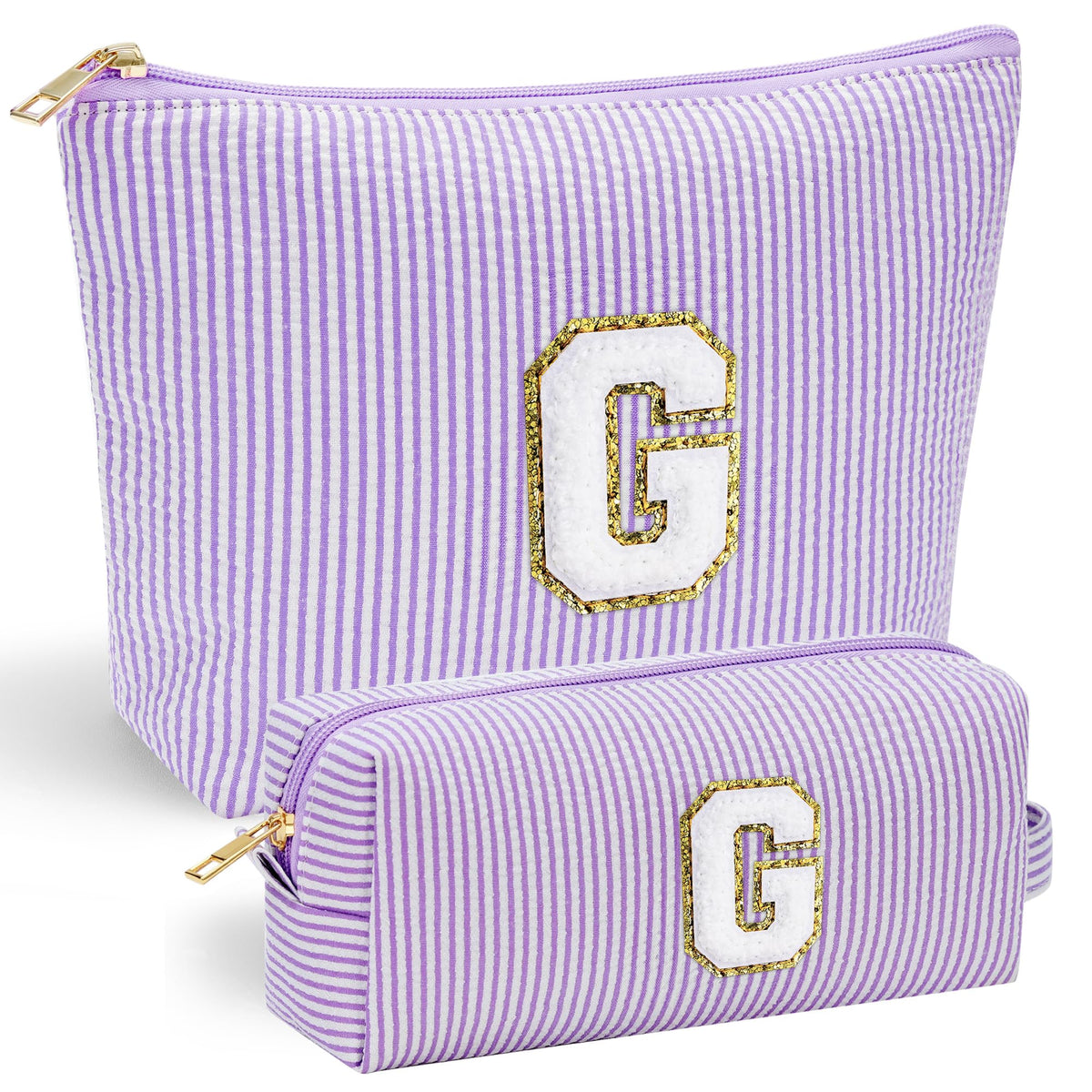 YOOLIFE personalised cute purple initial cosmetic makeup pouch front view