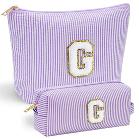 YOOLIFE personalised cute purple initial cosmetic makeup pouch front view