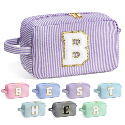 YOOLIFE personalised initial cosmetic bag in purple front view