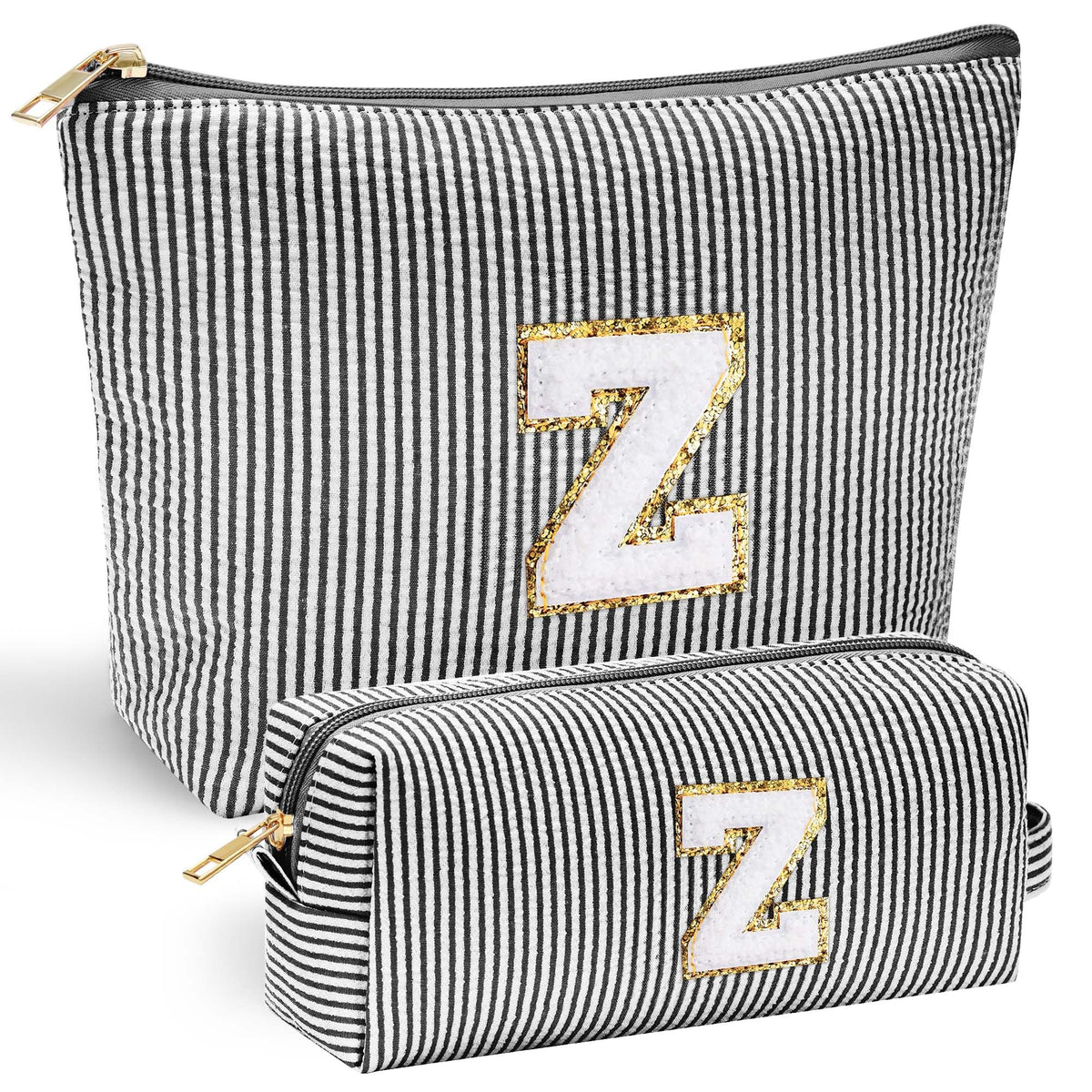 YOOLIFE personalised initial makeup bag in black with chenille letter