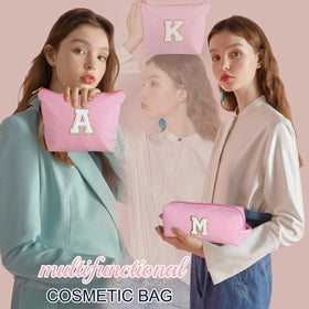YOOLIFE Personalised Initial Pink Makeup Bag side view