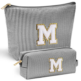 YOOLIFE Personalised Monogram Makeup Bag in black with initial option