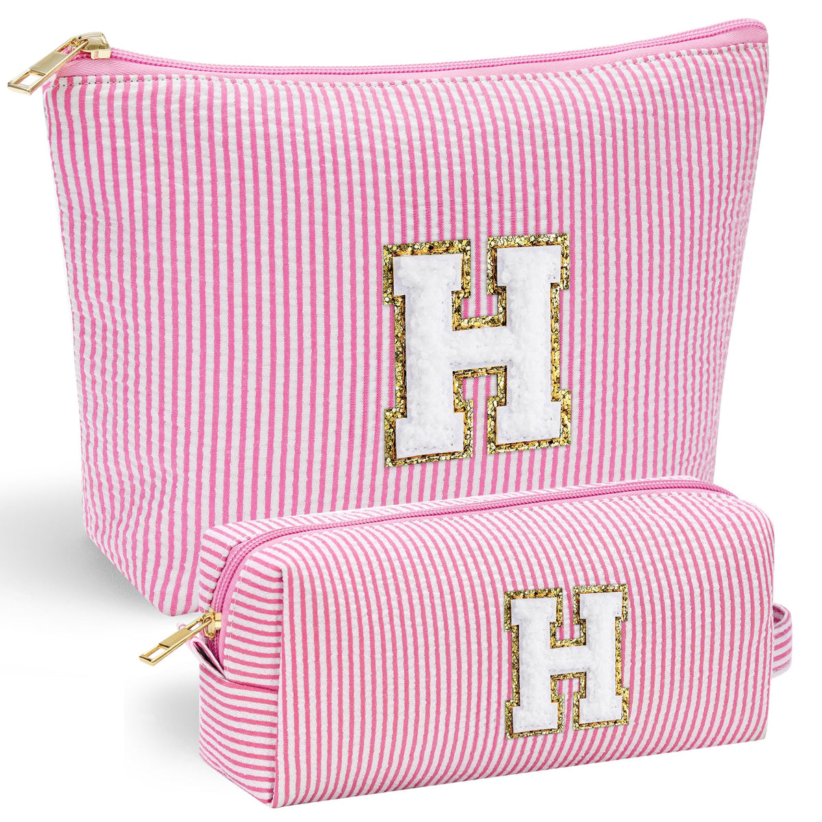 YOOLIFE personalised pink cosmetic makeup bag front view with initial