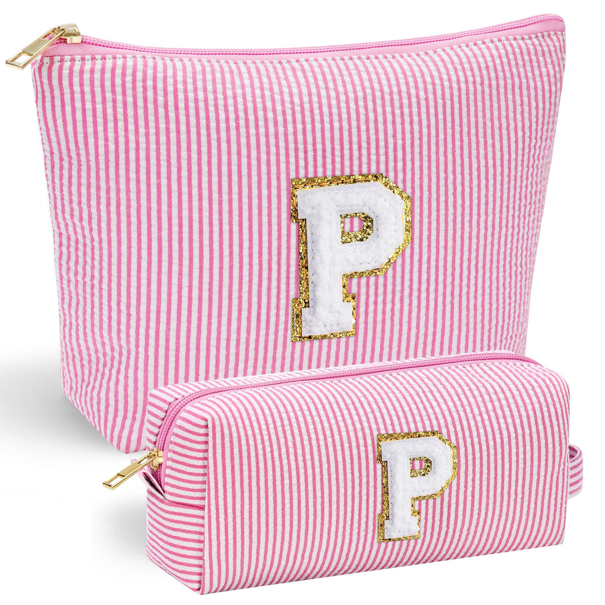 YOOLIFE personalised travel makeup bag in pink with initial option
