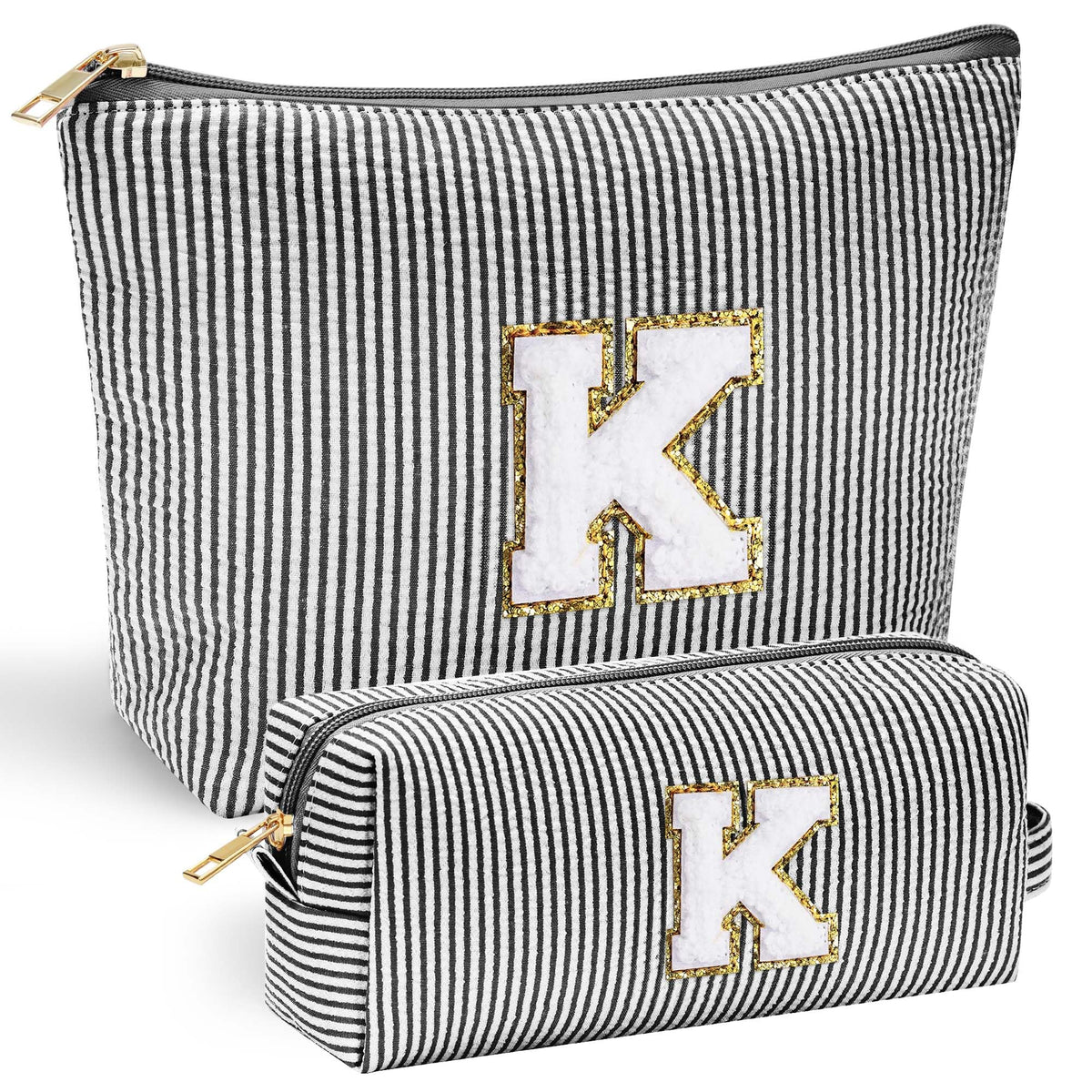 YOOLIFE Personalized Initial Cosmetic Makeup Pouch in black front view