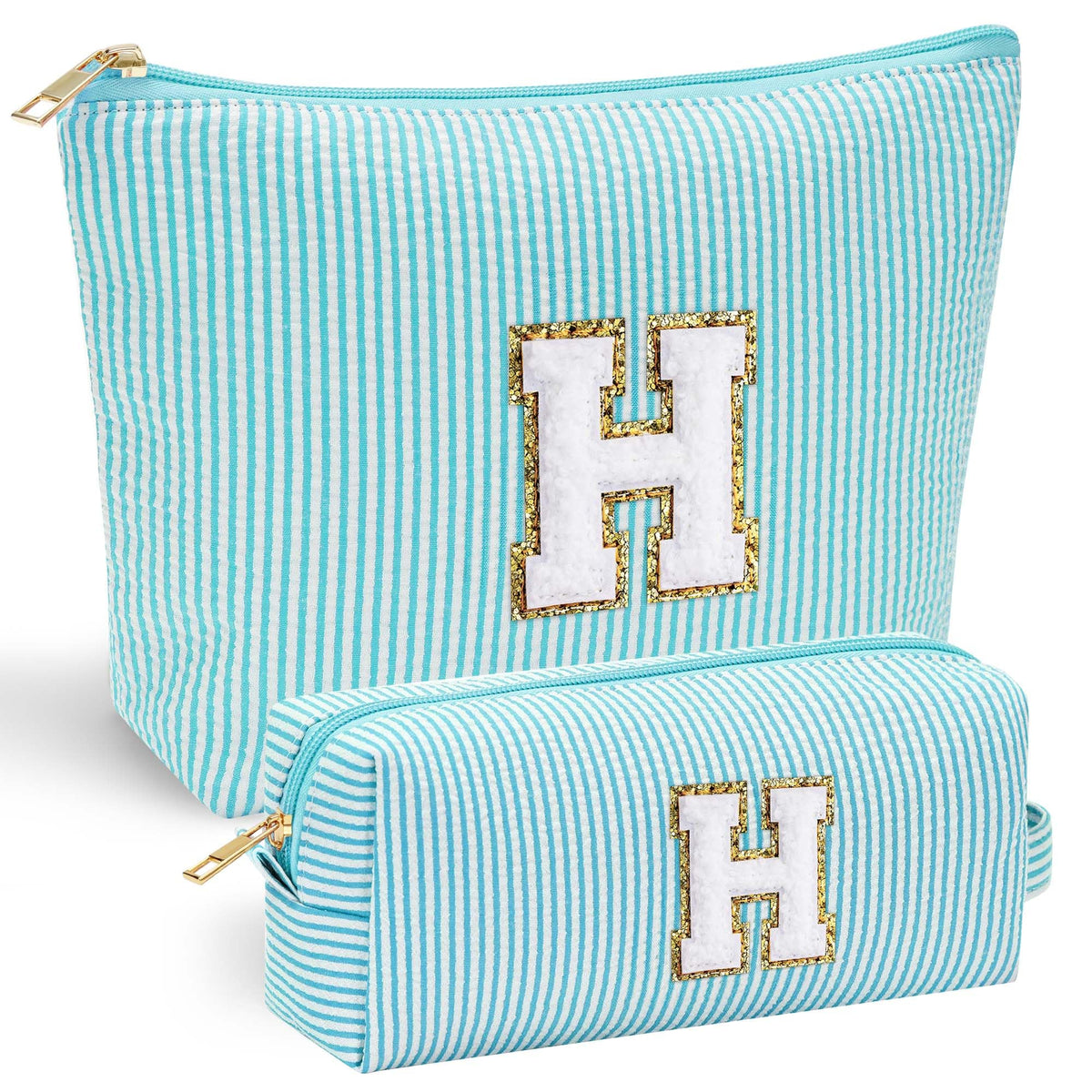 YOOLIFE Personalized Makeup Bags in pink and blue with initials