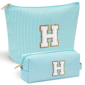 YOOLIFE Personalized Makeup Bags in pink and blue with initials