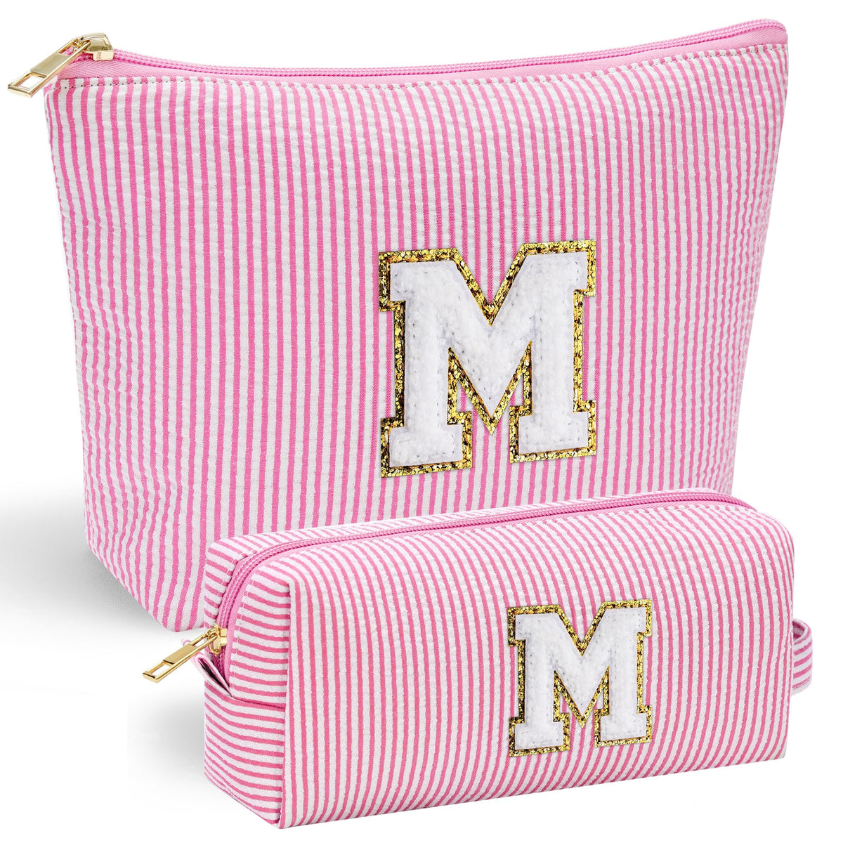 YOOLIFE Pink Makeup Bag front view with chenille letter