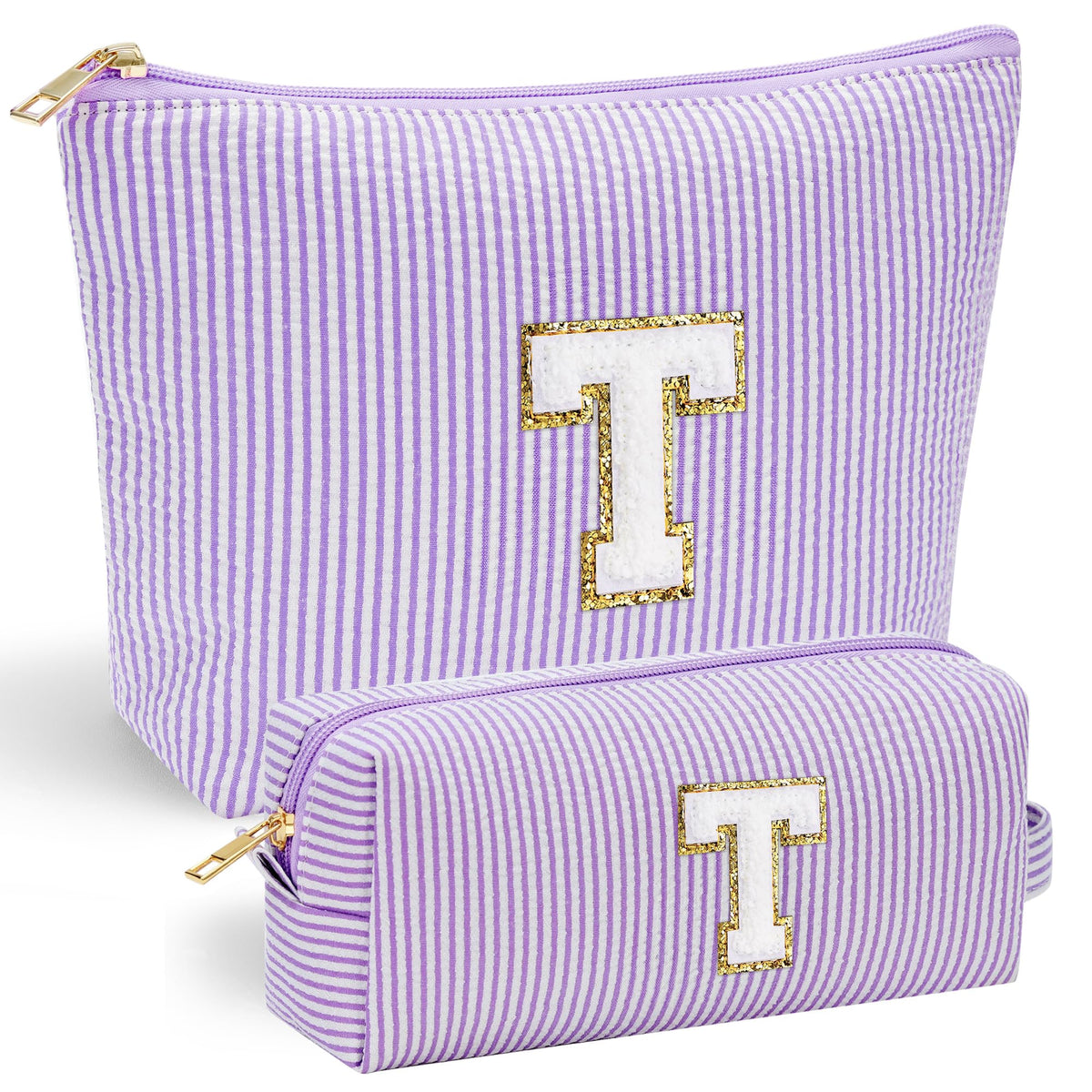 YOOLIFE Preppy Cosmetic Bag front view with personalised letter
