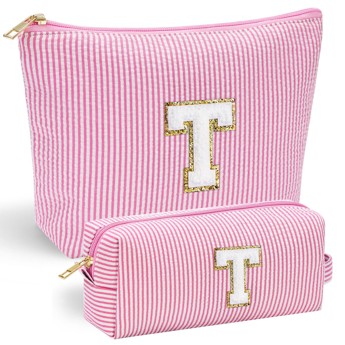 YOOLIFE Teacher Gift Makeup Organizer Bag in pink with chenille letter