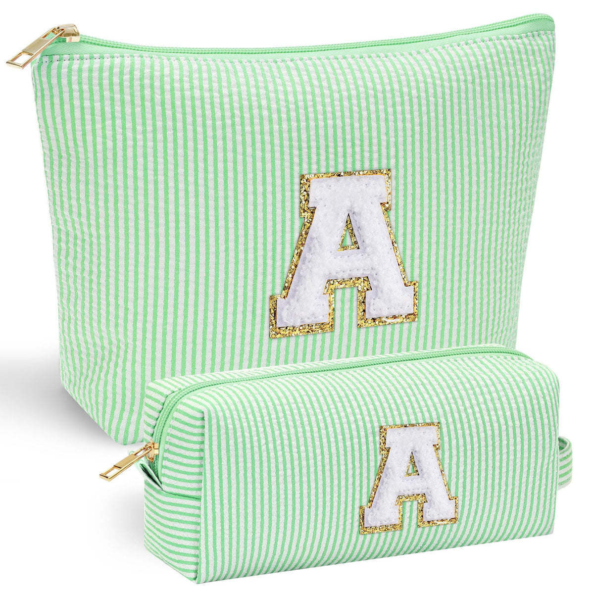 YOOLIFE Travel Makeup Bag front view in pink with initial