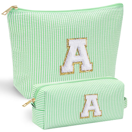 YOOLIFE Travel Makeup Bag front view in pink with initial