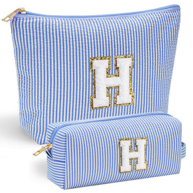 YOOLIFE Travel Makeup Bag front view with stitched chenille letter