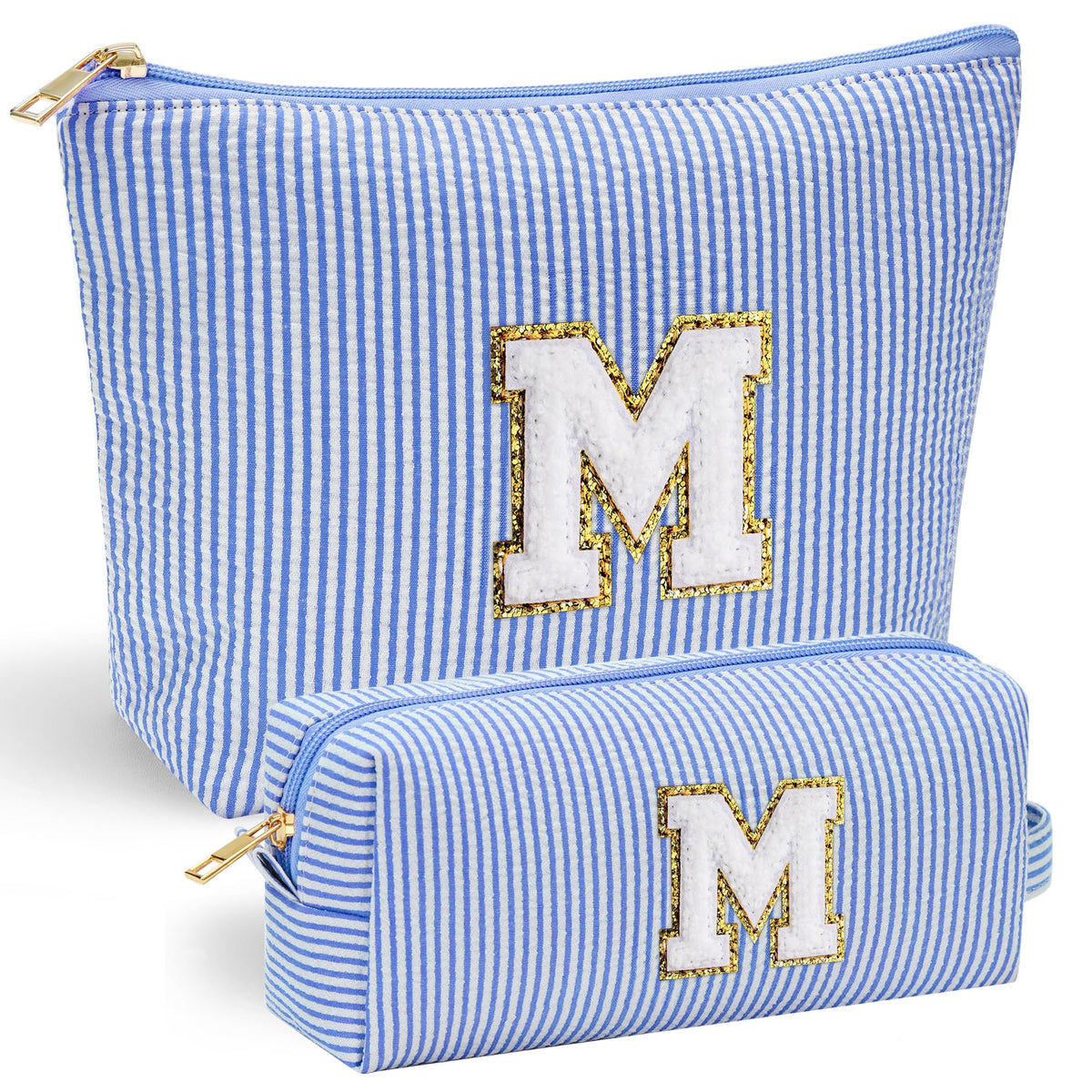 YOOLIFE Travel Makeup Organizer Bag blue model front view with personalised initial